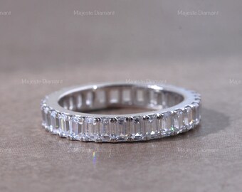 Emerald Cut Lab Grown Diamond Full Eternity Band, 950 Platinum Stackable Band, CVD Diamond Band, Stacking Band, Engagement Band For Her