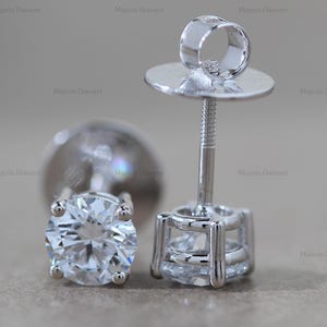 Round Diamond Stud Earrings for Women, Push Back - Screw Back Earrings, Lab Grown Diamond Studs, Gifts for Mother/Wife/Daughter, Comfort Fit