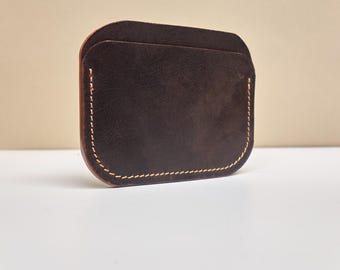 Leather card holder, minimalist wallet,corporate gifts,card wallet,id holder,mini wallet,6 card holder,slim brown leather,gift for him