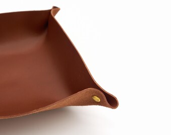 Office and desk organizer, leather tray made of natural cowhide, perfect as home decor for storing everyday items.