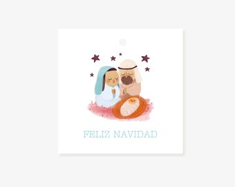 Etiqueta de regalo de Navidad con el nacimiento del Salvador / Etiqueta de Feliz Navidad / Etiqueta de regalo de Navidad imprimible / Etiqueta de regalo de Feliz Navidad / Descarga digital