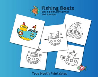 Páginas para colorear de vehículos para niños pequeños, páginas para colorear atrevidas y fáciles, 10 divertidas páginas para colorear de barcos de pesca, páginas para colorear para niños pequeños