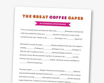 A Hilarious Mad Libs for The Office Game, The Great Coffee Caper, Mad Libs for Work and Work Games, Team Building, Team Building Games