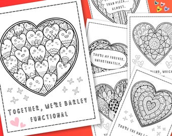 Páginas para colorear de amor sarcástico, páginas para colorear atrevidas y fáciles para adultos, mandalas de corazones, páginas para colorear de San Valentín, San Valentín divertido
