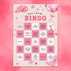 Bar Crawl Bingo, Nash Bash, Fun Bachelorette or Girl's Night Party Game, Bar Crawl Scavenger Hunt for Fun Nights with Friends