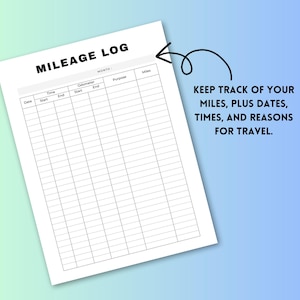 El mejor registro de kilometraje en formato PDF imprimible en tamaño carta, registro de viajes para conductores, lleve un registro de sus millas y tiempo de conducción