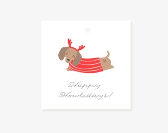 Etiqueta de regalo de Navidad para perros salchichas / Felices fiestas / Etiqueta de regalo de Navidad para perros para amantes de los perros salchichas / Doxi Christmas / Dachshund Mom / Etiqueta de Navidad
