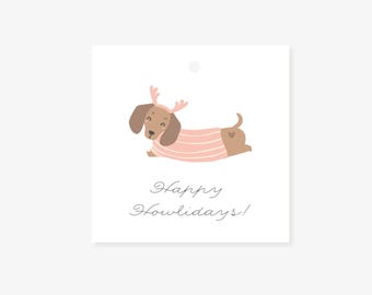Etiqueta de regalo de Navidad para perros salchichas / Felices fiestas / Etiqueta de regalo de Navidad para perros para amantes de los perros salchichas / Doxi Christmas / Dachshund Mom / Etiqueta de Navidad