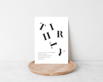 Invitación de cumpleaños número 30 para fiesta de cumpleaños de adultos Plantilla de Canva editable para invitación de fiesta de cumpleaños moderna