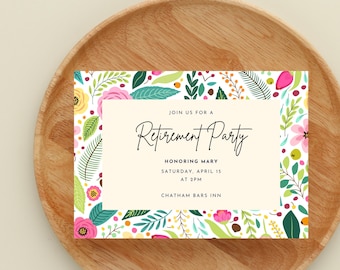 Invitación de jubilación imprimible para mujeres Invitación a fiesta de jubilación para fiesta de oficina Plantilla editable de Canva