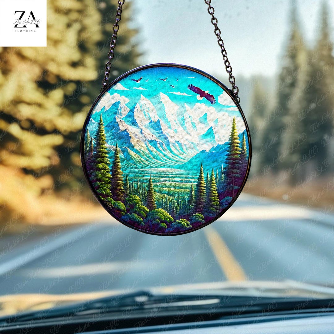 Mountain Landscape Stained Glass Window, Vibrant Nature Window Art ...