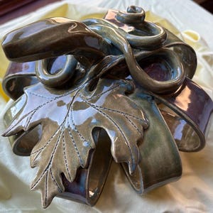 Handmade Pottery Pumpkin: Purple & Green Home Accent (8.5-Inch)