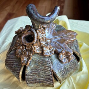 Handmade Pottery Pumpkin: Brown Stoneware Clay with Green Accents
