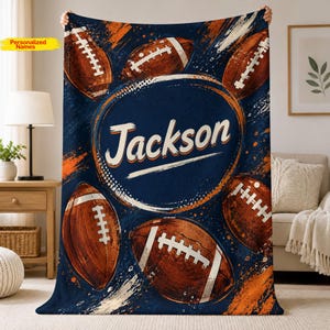 Personalized Football Flannel Blanket, Custom Name Throw, Cozy Game Day Gift
