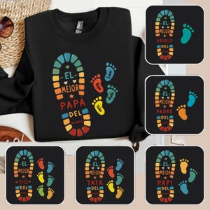 Personalized Padre Footprint Bundle Png, Vintage Spanish Papá Png, El Papa Father's Day Png, Mexican Father Gift, Dad Kid Footprints Png