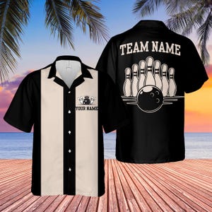 Personalized Retro Bowling Hawaiian Shirt, Custom Name Button Down Shirt, Matching Bowling Team Shirt, Bowling Lover Gift, Bowler Gift Shirt
