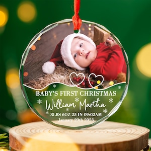 Décoration photo pour le premier Noël de bébé 2023 : décoration en verre personnalisée