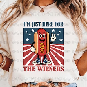 Lustiger 4. Juli, nur hier für die Wieners Png, lustige USA Hot Dog Png, Unabhängigkeitstag Shirt Design, Retro Amerika Vaterländische Weenies Png
