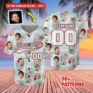 Custom Hawaiian Baseball Jersey with Face Teamname Name Number, Personalized Hawaii Floral Shirt for Men Women, Hawaiian Shirt, Family Shirt