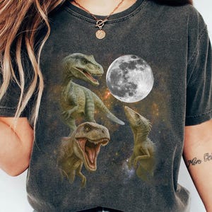 Three T-rex Dinosaur Retro Graphic T-shirts, Vintage Dinosaur Moon Tshirt, Dinosaur Lovers, Funny Dinosaur Tee, Funny T-rex Shirt