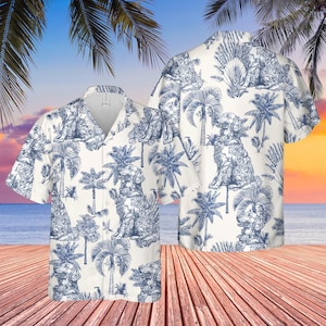 Personalized Dog Breeds Toile De Jouy Style Hawaiian Shirt, Custom Hawaiian Shirt, Hawaiian Shirt For Dog Lovers, Family Beach Shirt