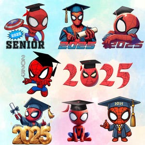 Set Graduation 2025 Png, Hero Characters Graduation 2025 Png Bundle, Cute Cartoon Graduation Cap Png, Superhero Graduation, Senior 2025 Png