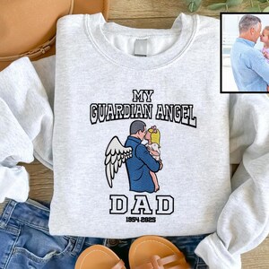 Custom Embroidered Angel Dad Sweatshirt With Photo, Fathers Day Or Birthday Gift For Dad, Custom Embroidered Tshirt, Custom Portrait Photo