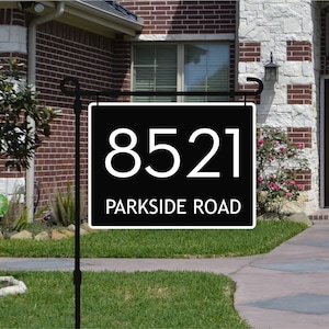 Custom lettered address or entry sign. Street number, house number, directional sign, parking lot or driveway sign. Custom lettered.