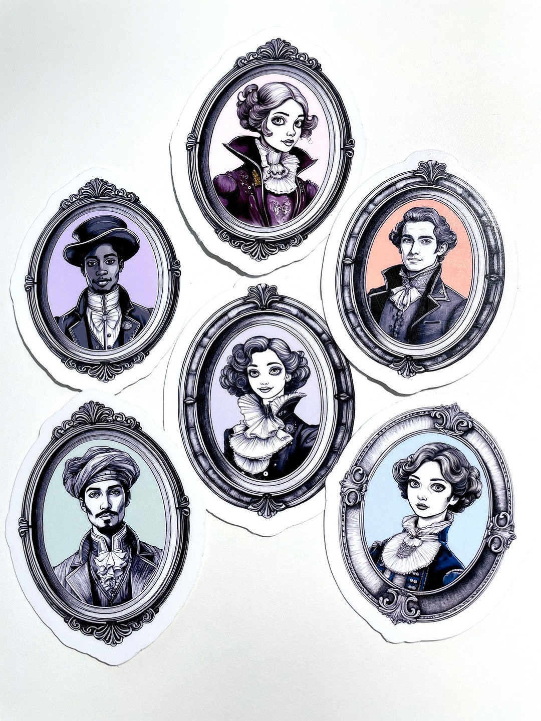 Victorian Portrait Sticker Set, Framed Original Designs, Pen and Ink ...