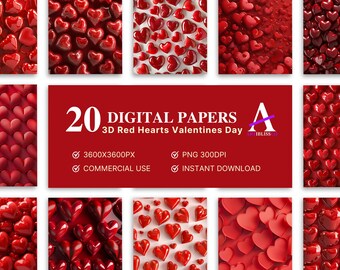 Red Hearts Digital Papers: Valentine's Day Textures (Digital Download) , Love Background