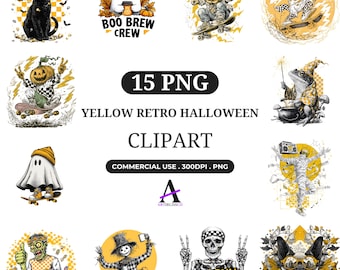 Paquete de imágenes prediseñadas de Halloween retro: Fantasmas y calabazas geniales (licencia comercial, descarga instantánea)
