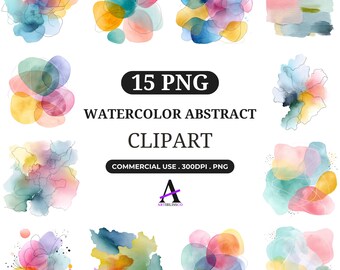 Watercolor Abstract Elements Clipart , Modern Watercolor Shapes PNG , Instant Download , Commercial Use , POD