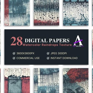 Watercolor Raindrops Digital papers , Raindrops Pattern , Raindrops Textures , Instant Digital Downloads , Raindrops Backgrounds