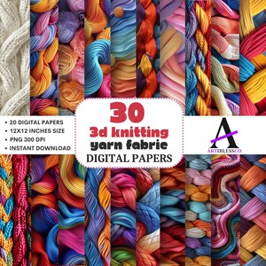30 3D Strickgarn Stoff Digitales Papier digitale Musterbundle - Sofortige digitale Downloads - Hintergründe - Kommerzielle Nutzung