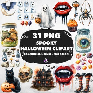 Spooky Halloween Clipart Bundle , Halloween Clipart , Spooky Clipart , Instant Download , Commercial License , Halloween Stickers , POD