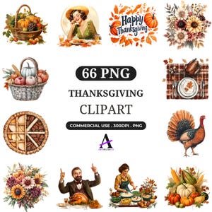 Thanksgiving Clipart Bundle , Cute Thanksgiving PNG ,  Instant Download , Commercial License , Fall PNG for Sublimation , Sticker , POD