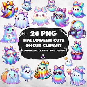 Halloween Cute Ghost Clipart Bundle, Halloween Clipart , Spooky Clipart , Instant Download, Commercial License, Stickers, POD