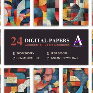 Geometric Puzzle Digital Papers: Abstract Texture , Commercial License, Instant Download