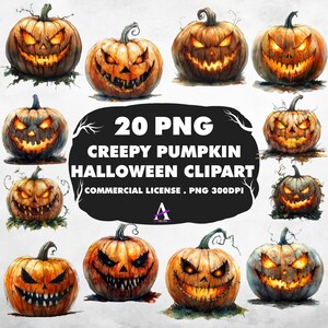 Creepy Pumpkin Halloween Clipart Bundle: Commercial License (Instant Download, PNG Files)