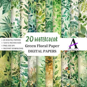Vintage Green Flower Digital papers - Floral Pattern bundle - Instant Digital Downloads - Backgrounds - Commercial use