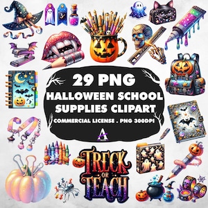 Halloween School Clipart: Spooky Teacher Printables - Commercial License