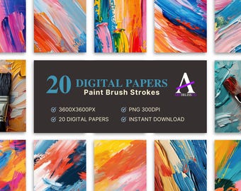 Paquete de papel digital con pinceladas: 20 fondos con trazos artísticos para scrapbooking - Descarga instantánea con licencia comercial