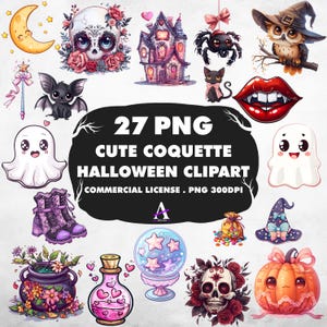 Coquette Halloween Clipart: Pastel Witch Hats, Bows, Pumpkins (PNG, Commercial License, Instant Download )