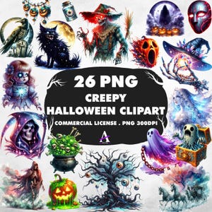 Creepy Halloween Clipart Bundle , Halloween Clipart Bundle , spooky clipart , Instant Download, Commercial License, Halloween Stickers , POD