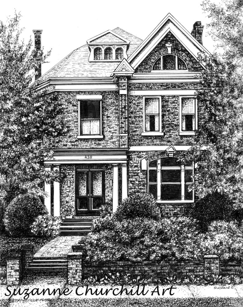 CUSTOM HOUSE PORTRAIT, Hand drawn in Pen and Ink from your Reference Photo. Historic House or Business Art, New Home, Realtor Closing Gift. image 3