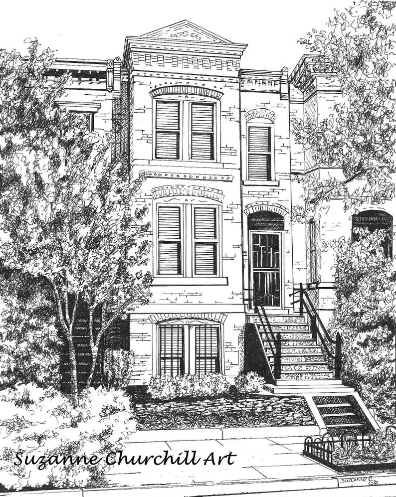 CUSTOM HOUSE PORTRAIT, Hand drawn in Pen and Ink from your Reference Photo. Historic House or Business Art, New Home, Realtor Closing Gift. image 1
