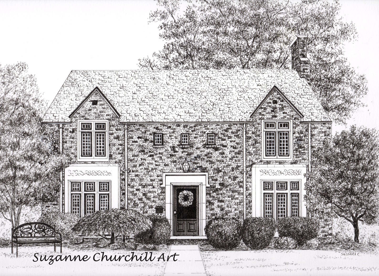 CUSTOM HOUSE PORTRAIT, Hand Drawn in Pen & Ink From Your Reference ...