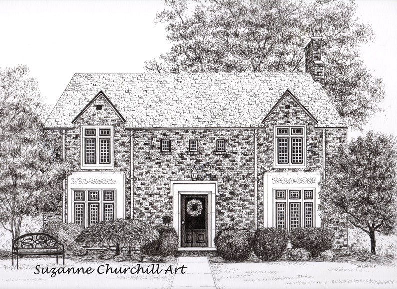 CUSTOM HOUSE PORTRAIT, Hand drawn in Pen and Ink from your Reference Photo. Historic House or Business Art, New Home, Realtor Closing Gift. image 5