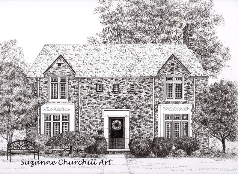 CUSTOM HOUSE PORTRAIT, Hand Drawn in Pen & Ink From Your Reference ...