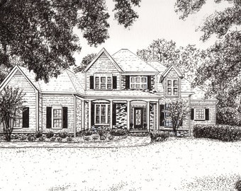 Custom HAND DRAWN HOME Sketch From Your Reference Photographs or Elevation Sketch and Floor Plan. Realtor and Contractor Marketing or Gift